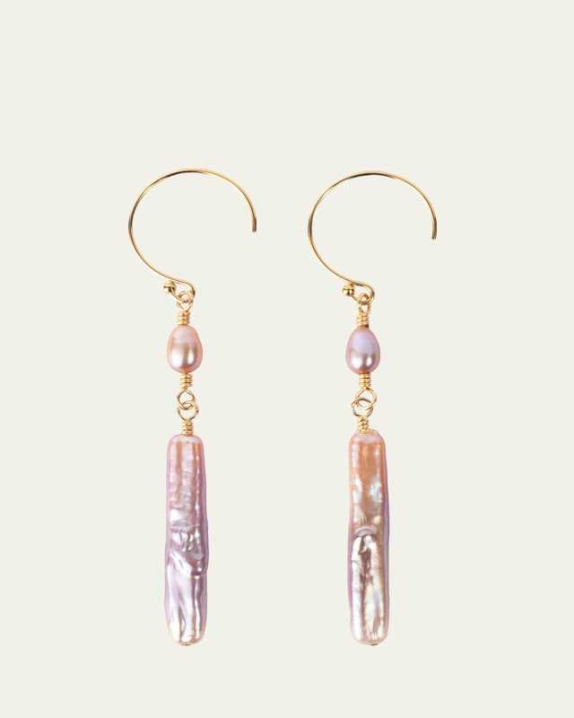 14k Gold Fill Pink Stick Pearl Earrings